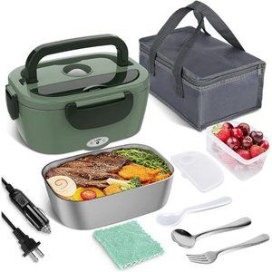 Electric Lunch Box Food Heater, 2 in 1 Portable Heated Lunch Box, Dark Green
